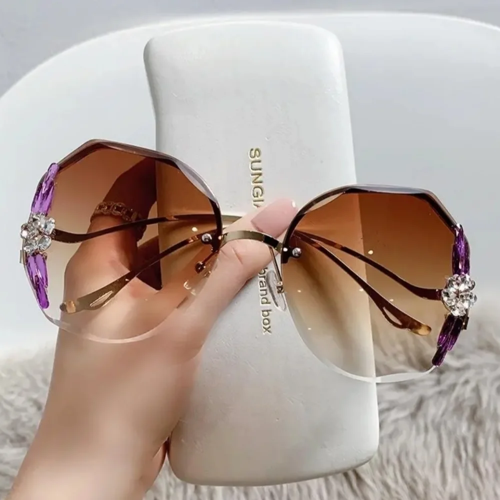 New women's rimless rhinestone multi colored fashion sunglasses